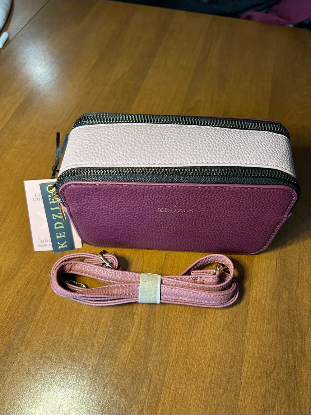 Kedzie Doubke Zip Two-Tone Pink Crossbody Bag